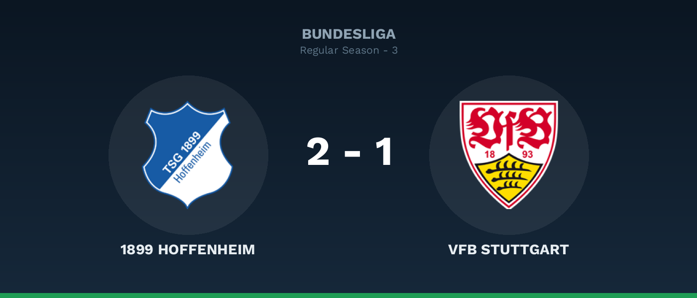 1899 Hoffenheim 2-1 VfB Stuttgart, resultado Bundesliga