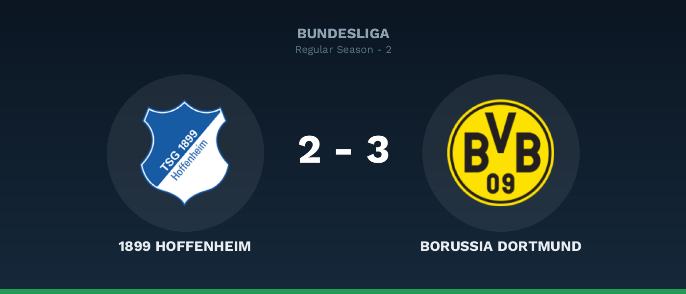 1899 Hoffenheim 2-3 Borussia Dortmund, resultado Bundesliga